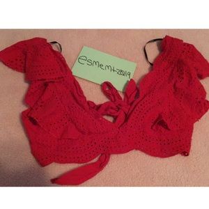 Red eyelet back tied crop top